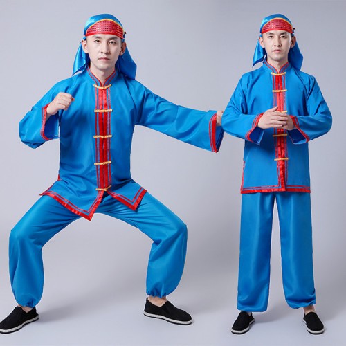 Men's Chinese folk dance costumes female red gold dragon drummer lion cosplay dance stage performance outfits tops and pants